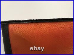 Auth CHANEL Orange Mesh Leather Strap Hand Bag with Pouch