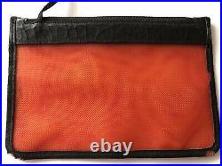 Auth CHANEL Orange Mesh Leather Strap Hand Bag with Pouch