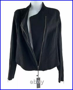 BLANKNYC Womens Mesh Crepe Asymmetric Moto Zip Long Sleeves Jacket Black Medium