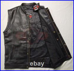 Black Leather Vest Men's Motorcycle Club Biker Vest Waistcoat With CCW Pockets