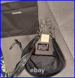 CHANEL leather mesh fringe medium bag with Pouch Vintage Crescent Auth