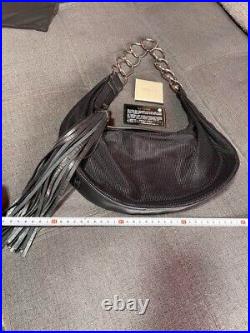 CHANEL leather mesh fringe medium bag with Pouch Vintage Crescent Auth