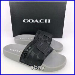 COACH'Signature Logo Slide with Pocket' Men's Slip-On Pool Shoe Black US 9D NIB