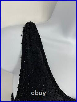 DONNA KARAN Vintage Gold Label Sheer Beaded Gown Dress Black Sexy Womens S