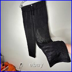Elaine Field Black Metallic Shimmery Sheer Mesh Tie Waist Slash Pocket Pants 1