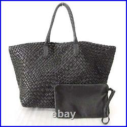 Falorni Mesh Tote Bag With Intrecciato Pouch Braided Leather Black Women'S