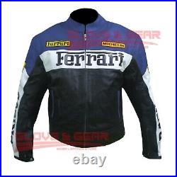 Ferrari Blue Motorcycle Motorbike Track Days Cowhide Leather Ce Armoured Jacket