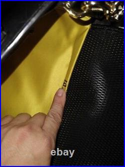 Henri bendel black leather shoulder handbag goldish inside pockets mesh strap