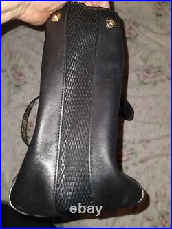 Henri bendel black leather shoulder handbag goldish inside pockets mesh strap