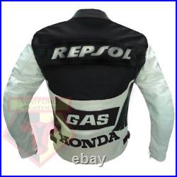 Honda Gas Repsol Black Motorcycle Cowhide Leather Armored Breathable Jacket