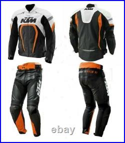 KTM Motorbike Racing Suit CE Approved Leather Biker 2 PC Men's Motorcycle Suit
