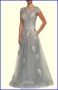 La Femme Silver Embroidered Embellished Mesh A-Line Gown Size 12 $619