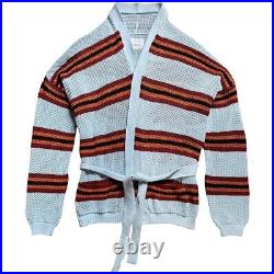 Laneus Belted Net Mesh Cardigan IT50/M-L Striped Cotton Mens
