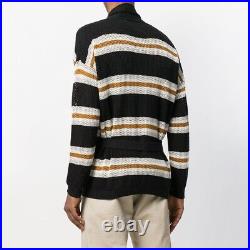 Laneus Belted Net Mesh Cardigan IT50/M-L Striped Cotton Mens