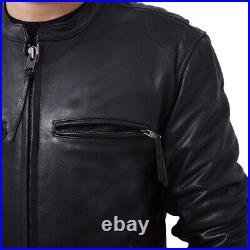 Men Motorcycle Riding Black Cowhide Leather Jacket with CE Protective Armour