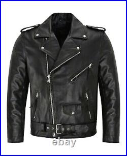 Men, s Biker Genuine Leather Brando Jacket With C. E Approved Level 2 Protectors