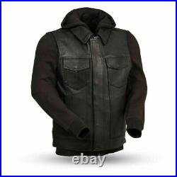 Men's Leather Motorcycle Vest with Hoody (Size Small) FIM697CDDH KENT