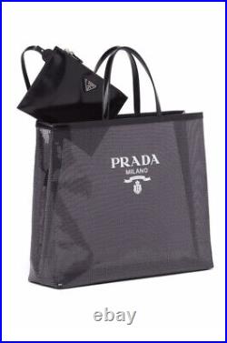NWT Prada sequinned logo-print Black mesh tote bag