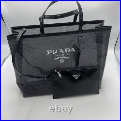 NWT Prada sequinned logo-print Black mesh tote bag