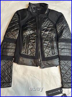 New Blanc Noir Leather & Mesh Black MOTO JACKET Lace-Up On Back Women's Medium