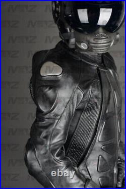 New Six Pack Gay Black Motorbike Motorcycle Racing Cowhide Leather Suit