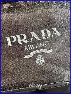 Prada Sequined Logo Print BLACK Tote Mesh Semi Transparent with Pouch $2400