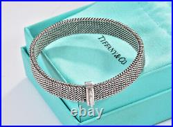 Rare Tiffany & Co Italy Stainless Steel Stretchable Mesh Charm Bracelet in Pouch