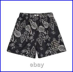 Size L Eric Emanuel EE Basic Mesh Paisley Shorts Black / White SS23 Bandana
