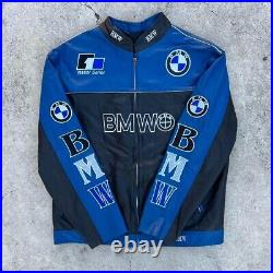 Unisex BMW Racing Blue & Black Motorcycle Motorbike Cowhide Leather Biker Jacket