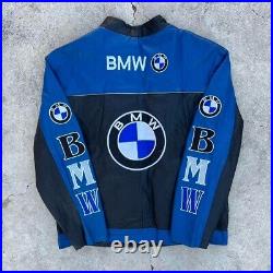 Unisex BMW Racing Blue & Black Motorcycle Motorbike Cowhide Leather Biker Jacket