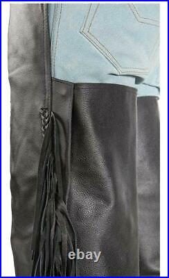 Unisex Leather Chaps Braided Fringed Sides Mesh Lining Back Laces 2 Lg Pockets