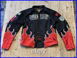 Vintage Y2K Power Trip Women's Motorcycle Jacket Flames Devil Girl Motif Medium