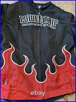 Vintage Y2K Power Trip Women's Motorcycle Jacket Flames Devil Girl Motif Medium