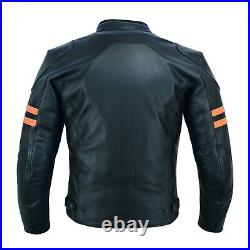 Warrior Mens Motorcycle CE Armour Stripe Genuine Cowhide Leather Biker Jacket