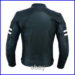 Warrior Mens Motorcycle CE Armour Stripe Genuine Cowhide Leather Biker Jacket